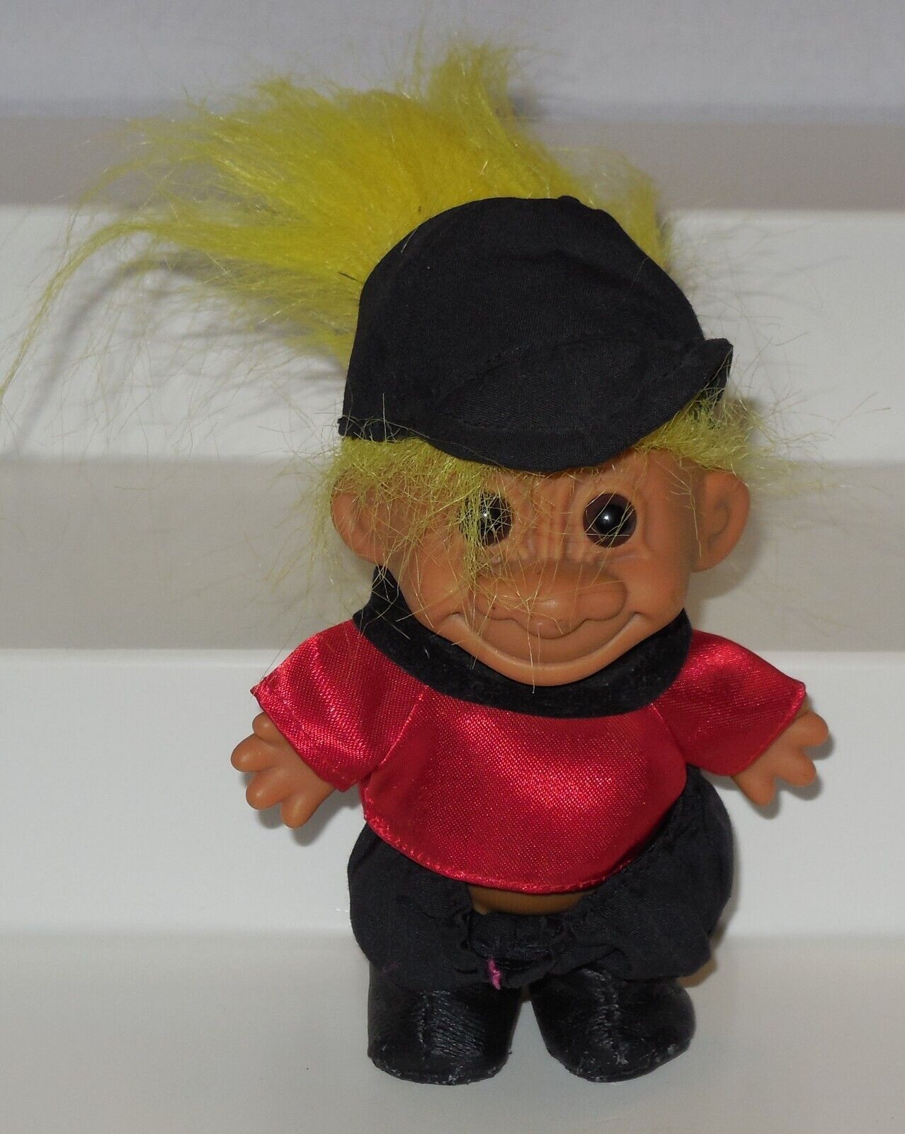 Vintage My Lucky Russ Berrie Troll 3" Doll Yellow Hair red black outfit - $14.50