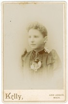 Antique Circa 1880s Cabinet Card Kelly Beautiful Woman Pearl Choker Ann Arbor MI - £7.46 GBP