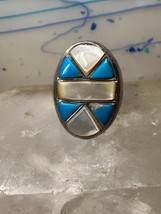 Turquoise ring MOP southwest band size 10.25 sterling silver women men - £100.42 GBP