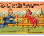 Comic Risque Woman Being Chased Fellers Undie-Handed UNP Linen Postcard U10 - £3.52 GBP