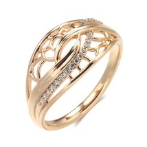 New 585 Rose Gold With Natural Zircon Rings for Women Fine Hollow Crystal Flower - £9.70 GBP