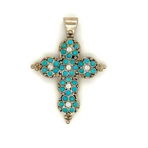 Vintage Sterling Signed Barse Thailand Cluster Turquoise and CZ Cross Pendant - £75.17 GBP