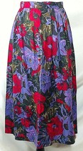Vintage Floral Skirt Womens Sz 9 Tropical Modest Pleated Black Purple Re... - £37.56 GBP