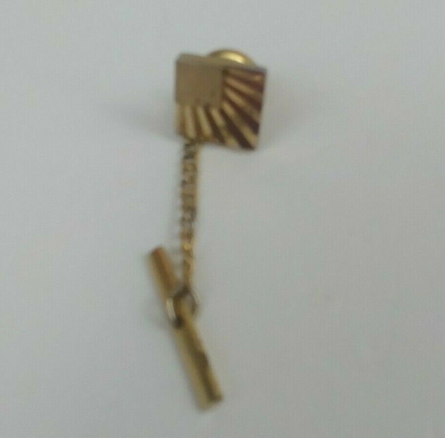 Men&#39;s Golden Square/ Diamond Shape Tie Tack with Chain - $5.34