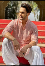 Indian Men Kurta Mirror Work Pink Color  Party Wear Kurta Pajama AAA Qua... - £37.49 GBP+
