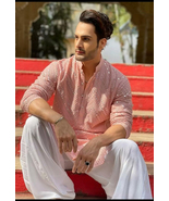 Indian Men Kurta Mirror Work Pink Color  Party Wear Kurta Pajama AAA Qua... - £37.75 GBP+