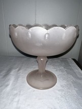 Pink Frosted Glass Pedestal Bowl, Scalloped Rim, 7.5 inch tall, 7.5 inch wide - £11.00 GBP