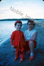 1951 Girl and Boy Small Lake Red-Border Kodachrome Slide - £2.76 GBP
