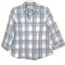 Orvis Womens Size 6 Blouse Button Front 3/4 Sleeve Blue Plaid Wrinkle Free - £10.36 GBP