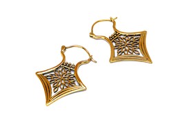 Ethnic Dangly Earrings, Gold Floral Earrrings, Long Large Earrings - £14.94 GBP