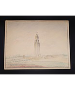 Vtg Nebraska State Capital Drawing Colored Pencil Art 1943 Signed Schwar... - $70.15 CAD