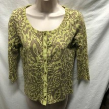 Sigrid Olsen Womens Sz S Button Up Sweater 3/4 Sleeve Cardigan Green Gray  - $16.38