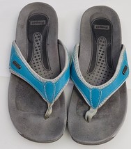 Propet T Strap Leather Flip Flops Womens Teal Slides Casual Sandals WBM0620 - €17,06 EUR