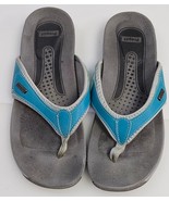 Propet T Strap Leather Flip Flops Womens Teal Slides Casual Sandals WBM0620 - €17,06 EUR