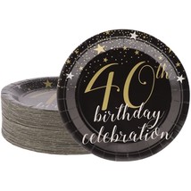 80-Count Black Paper Disposable Plates For 40Th Birthday Party Celebration - £32.23 GBP