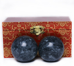 2&#39;&#39; Chinese Marble Dark Grey Baoding Balls Health Stress Relieve Hand Exercise - £27.37 GBP