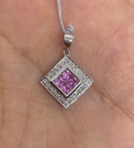 2Ct Princess Cut Lab-Created Pink Sapphire Square Pendant 14K White Gold Plated - $133.69