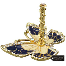 Decorative Black Enamel &amp; Gold Plated Butterfly Jewelry Ring Holder w/ C... - £15.97 GBP