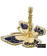 Decorative Black Enamel &amp; Gold Plated Butterfly Jewelry Ring Holder w/ C... - $27.15 CAD