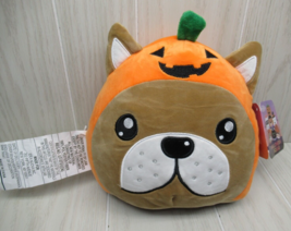 Idea Nuova plush tan puppy dog head Harvest Pumpkin round squishy pillow toy - $13.50