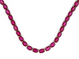 16 Ct Oval Cut Pink Ruby 18 Inch Tennis Necklace 14k White Gold Finish - £319.73 GBP