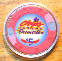 (1) $5. Chips Casino Chip - Bremerton, Washington - £6.24 GBP