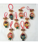 Lot 8 Wood Shaving Christmas Ornaments Felt Wood Elf Musician Vintage Elves - $1,165.91 MXN