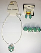 Dana Buchman Green &amp; Silver Tone Jewelry Set 2 Earrings Bracelet &amp; Necklace PB78 - £33.81 GBP