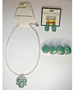 Dana Buchman Green &amp; Silver Tone Jewelry Set 2 Earrings Bracelet &amp; Neckl... - £34.36 GBP