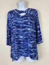 JM Collection Womens Size PS Blue Floral Knit Twisted Collar Shirt 3/4 Sleeve - £5.78 GBP