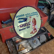 Vintage 1940 Shell Motor Engine Oil Lubricants Porcelain Gas & Oil Pump Sign - £99.05 GBP