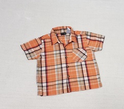 Boys Check Cotton Orange Plaid Button Front Shirt Short Sleeve Tad Little Sz 3T - £3.16 GBP