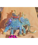 Blue Enamel  Royal Elephant Crystal   Brooch Pin - $18.81