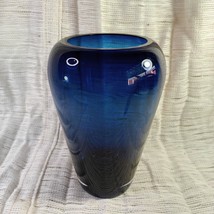 Vintage Blue Glass Vase Clear Base Hand Blown, Flat-Ground Opening  OBO - £24.91 GBP