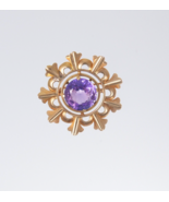 18K Solid Gold 12MM Purple / Violet Sapphire Gemstone Sunburst Pin Brooc... - $1,134.63 CAD