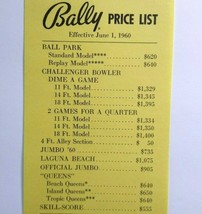 Bally Operator Price List Arcade Game Bingo Pinball June 1 1960 Ball Park Jumbo - £12.13 GBP