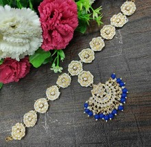 Indian Gold Plated Bollywood Style Kundan sheesh full Head Band Hair Jewelry Set - £22.77 GBP