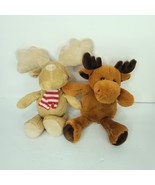 Lot of 2 Moose Reindeer Brown Plush Red Bow Stuffed Animal Xmas 11&quot; Kinder  - $21.77