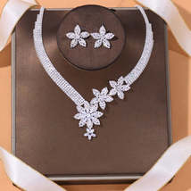 Zircon Flowers Necklace and Earrings Set - £27.91 GBP