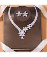 Zircon Flowers Necklace and Earrings Set - £27.36 GBP