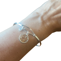 Moon and Stars Silver Tone Gold Accent Charm Hook Closure Fashion Charm Bracelet - £5.37 GBP