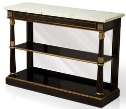 Console Table Scarborough House Ebonized Faux Ivory Marble Top Brass Mirror - £5,203.00 GBP
