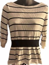 White House Black Market Black And White Striped Sweater Waist Detail Size Small - £7.59 GBP
