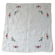 Petit Point Floral Hankie Handkerchief Vintage Cottage Shabby Victorian Handmade - £7.76 GBP