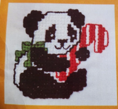 THE CREATIVE CIRCLE 2409 Cross Stitch Kit Christmas Panda Bear Black Red... - $8.54