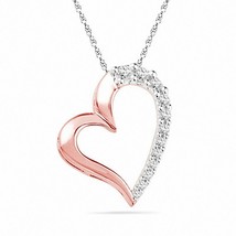 0.40Ct Lab-Created Graduated Moissanite 14K Rose Gold Plated Heart Pendant Chain - £59.09 GBP
