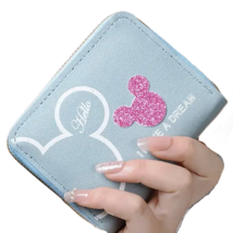 Blue Mickey Mouse Ears Faux Leather Wallet Zipper Coin Pocket Credit Car... - €12,87 EUR