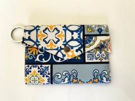 New Handmade Canvas Blue Yellow Mosaic Tile Keychain Envelope Wallet 4.5... - £11.84 GBP