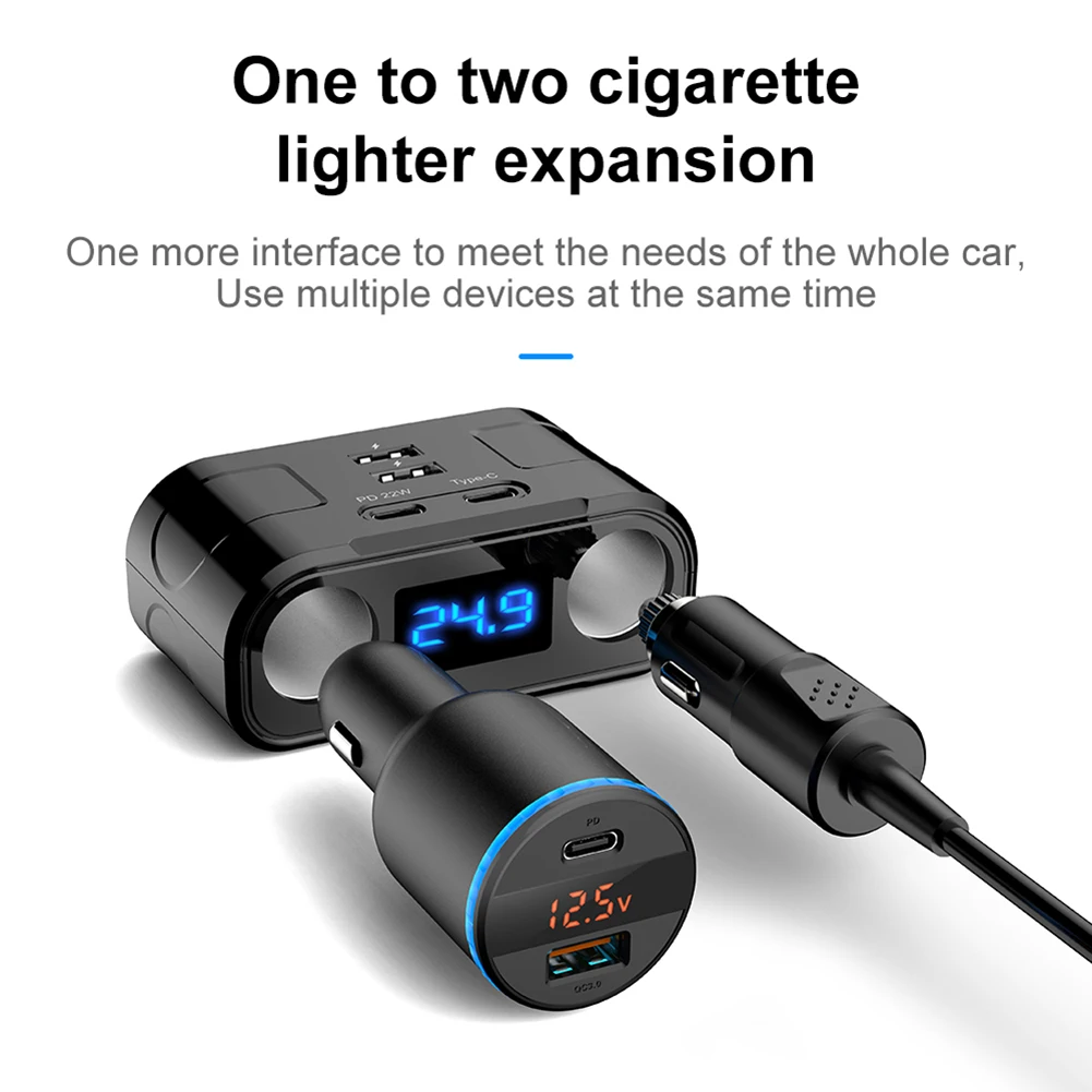 Car Cigarette Lighter Socket PD 22W Cigarette Lighter Splitter 2 Socket QC3.0 - £15.87 GBP