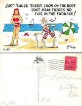 Old Man Woman Lady Red Bathing Suit Beach Humor Funny Comical Vintage Postcard - £7.51 GBP